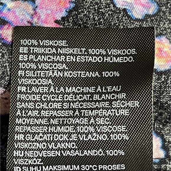 H&M Mini Dress Women Size XXL Black Floral Keyhole Viscose Half Puff Sleeve Boho - Picture 8 of 13